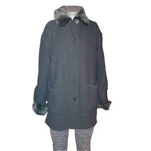 Hilary Radley Wool Coat Car Coat with Faux Fur Trim 6